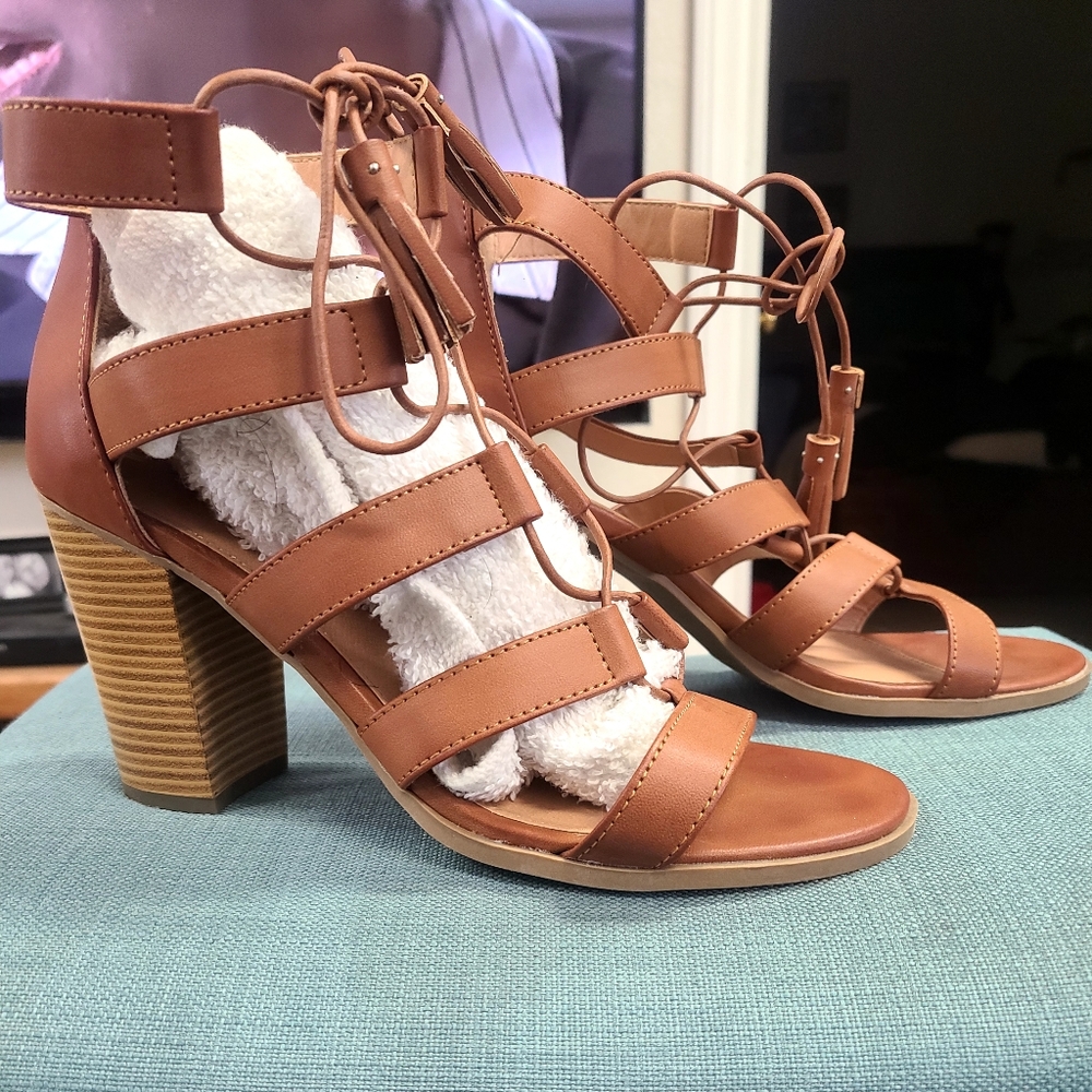 Route 66 Tan Strappy Block Heel Sandals